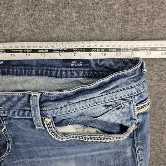 VIGOSS Bootcut Jeans Womens 24 24x33 Blue Light Wash Embellished Chelsea - Picture 7 of 10